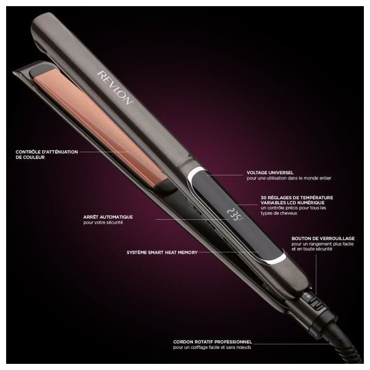 Lisseur REVLON Salon Straight Copper Smoth Styler RVST2175E - plaque céramique - de 80° a 235°C Lisseur REVLON Salon Straight Copper Smoth Styler RVST2175E - plaque céramique - de 80° a 235°C