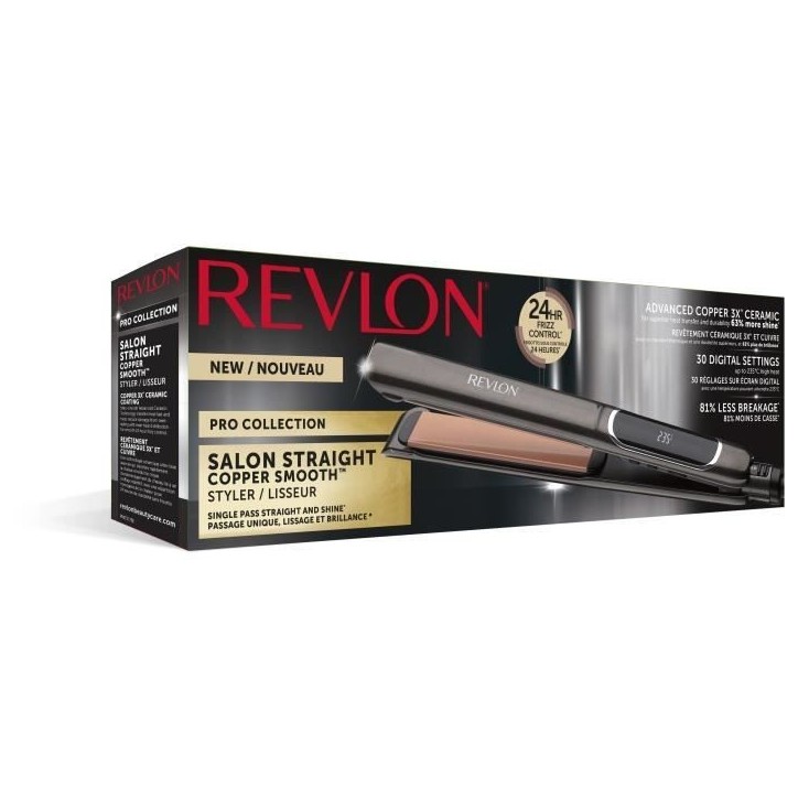 Lisseur REVLON Salon Straight Copper Smoth Styler RVST2175E - plaque céramique - de 80° a 235°C Lisseur REVLON Salon Straight Copper Smoth Styler RVST2175E - plaque céramique - de 80° a 235°C