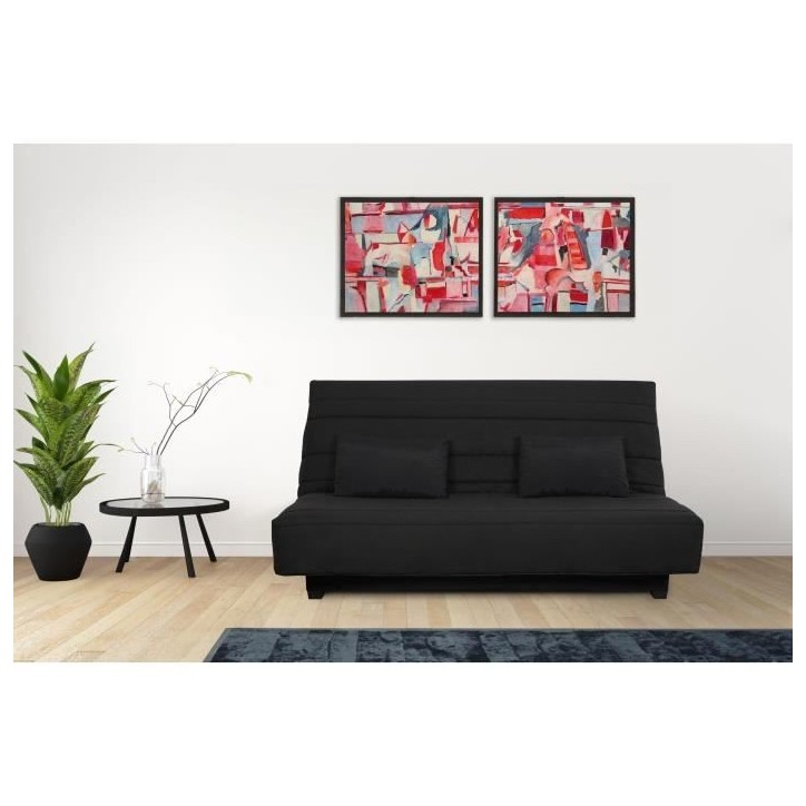 Banquette Clic clac 2 places REVEUR - Tissu noir - Matelas DUNLOPILLO - Couchage 188x128 cm