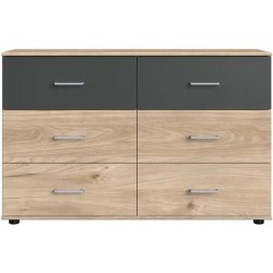 Commode RHODES - 6 tiroirs - Décor Chene et gris - L130 x P41 x H83 c