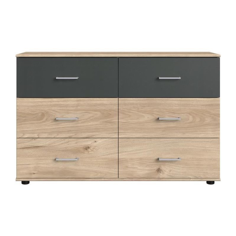 Commode RHODES - 6 tiroirs - Décor Chene et gris - L130 x P41 x H83 c Commode RHODES - 6 tiroirs - Décor Chene et gris - L130 x P41 x H83 c