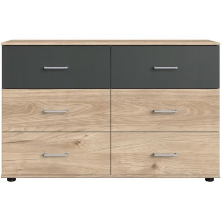 Commode RHODES - 6 tiroirs - Décor Chene et gris - L130 x P41 x H83 c