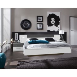 RHODES Lit adulte avec 2 chevets et 2 liseuses - 160 x 200 cm - Blanc