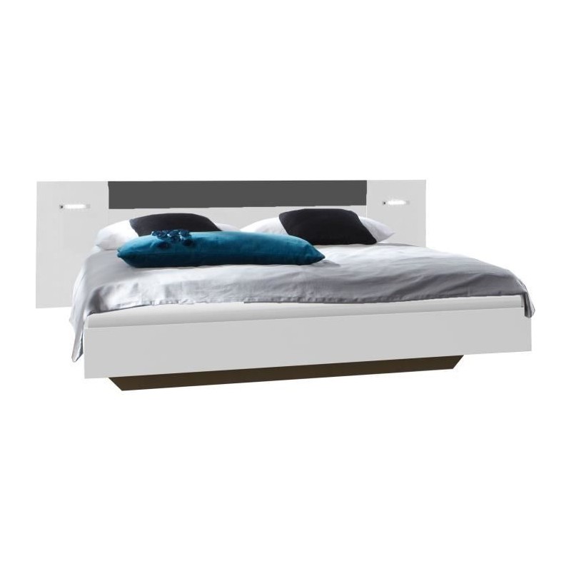 Lit avec éclairage - WIMEX - RHODES - 160 x 200 cm - Blanc / Rechampi Lit avec éclairage - WIMEX - RHODES - 160 x 200 cm - Blanc / Rechampi