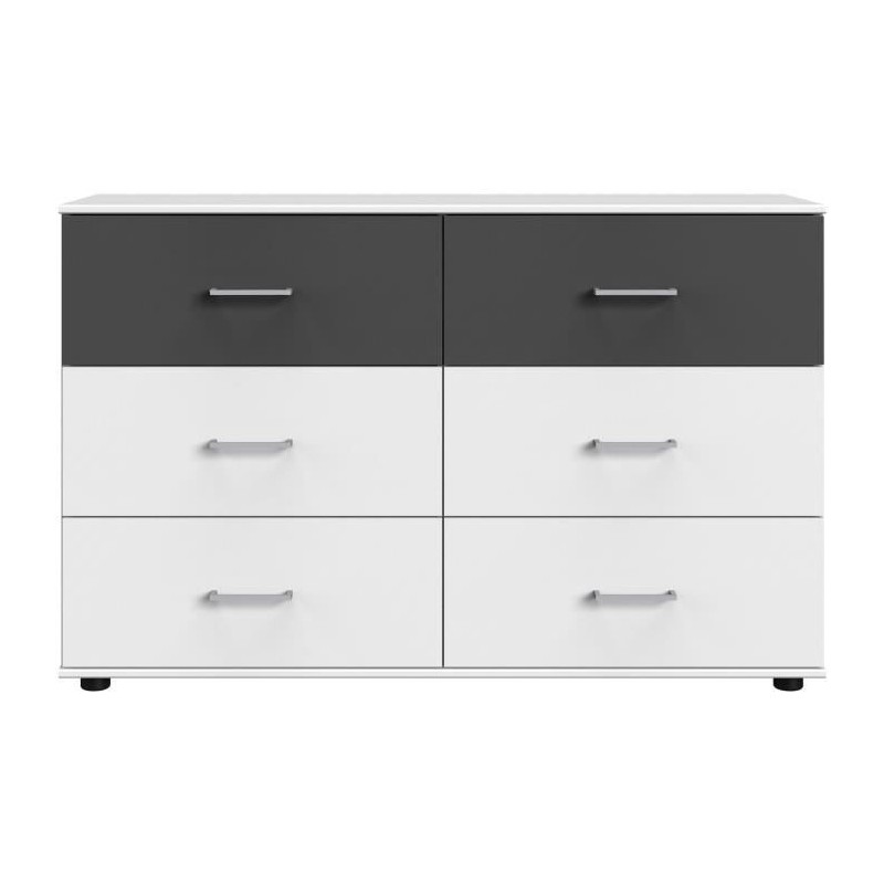 Commode RHODES - 6 tiroirs - Décor Blanc et gris - L130 x P41 x H83 c Commode RHODES - 6 tiroirs - Décor Blanc et gris - L130 x P41 x H83 c