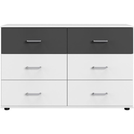 Commode RHODES - 6 tiroirs - Décor Blanc et gris - L130 x P41 x H83 c