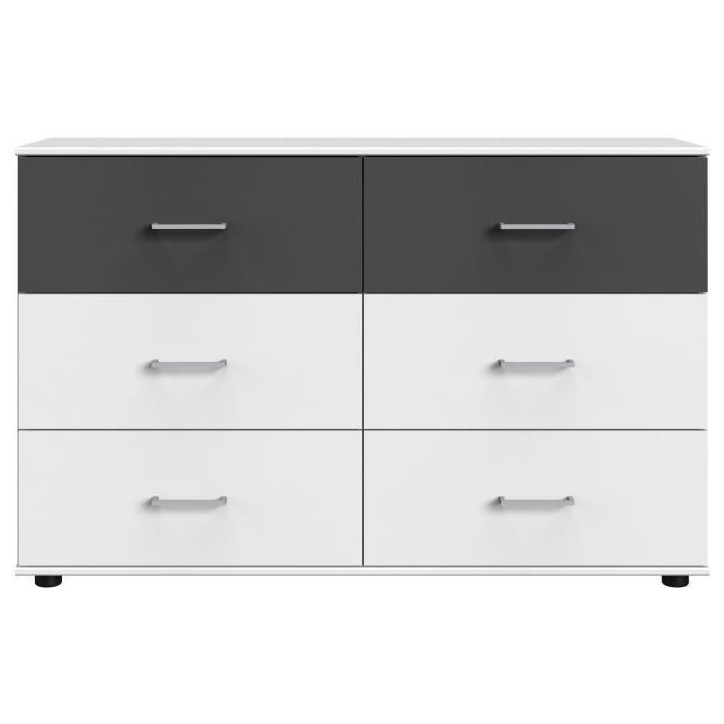 Commode RHODES - 6 tiroirs - Décor Blanc et gris - L130 x P41 x H83 cm Commode RHODES - 6 tiroirs - Décor Blanc et gris - L130 x P41 x H83 cm