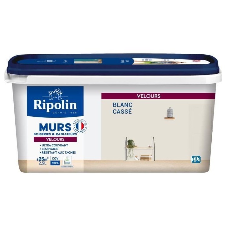Peinture deco murs, boiseries & radiateurs - RIPOLIN - 467079 - Blanc cassé - Velours - 2,5 L Peinture deco murs, boiseries & radiateurs - RIPOLIN - 467079 - Blanc cassé - Velours - 2,5 L