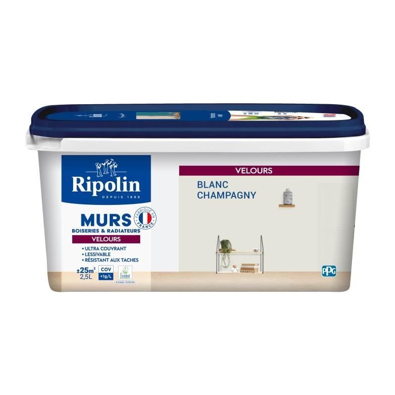 Peinture Intérieure - Blanc Champagny - 2,5L - Velours - Haute Opacit Peinture Intérieure - Blanc Champagny - 2,5L - Velours - Haute Opacit