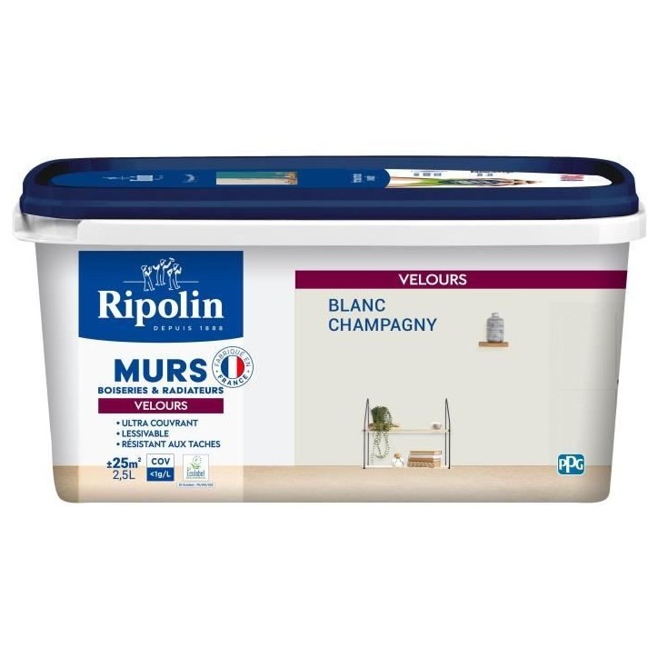 Peinture Intérieure - Blanc Champagny - 2,5L - Velours - Haute Opacité - Lessivable Peinture Intérieure - Blanc Champagny - 2,5L - Velours - Haute Opacité - Lessivable