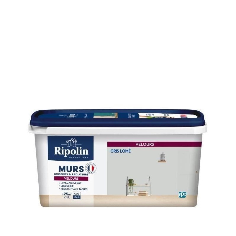 RIPOLIN Peinture Couleur Velours pour Murs, Boiseries Radiateurs - Gri RIPOLIN Peinture Couleur Velours pour Murs, Boiseries Radiateurs - Gri