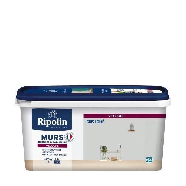 RIPOLIN Peinture Couleur Velours pour Murs, Boiseries Radiateurs - Gris lome