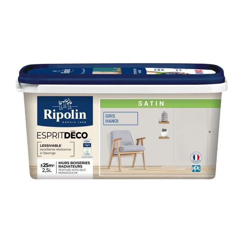 Peinture Intérieure - Gris Hanoi - Satiné - Monocouche - 2,5L - Ripo Peinture Intérieure - Gris Hanoi - Satiné - Monocouche - 2,5L - Ripo