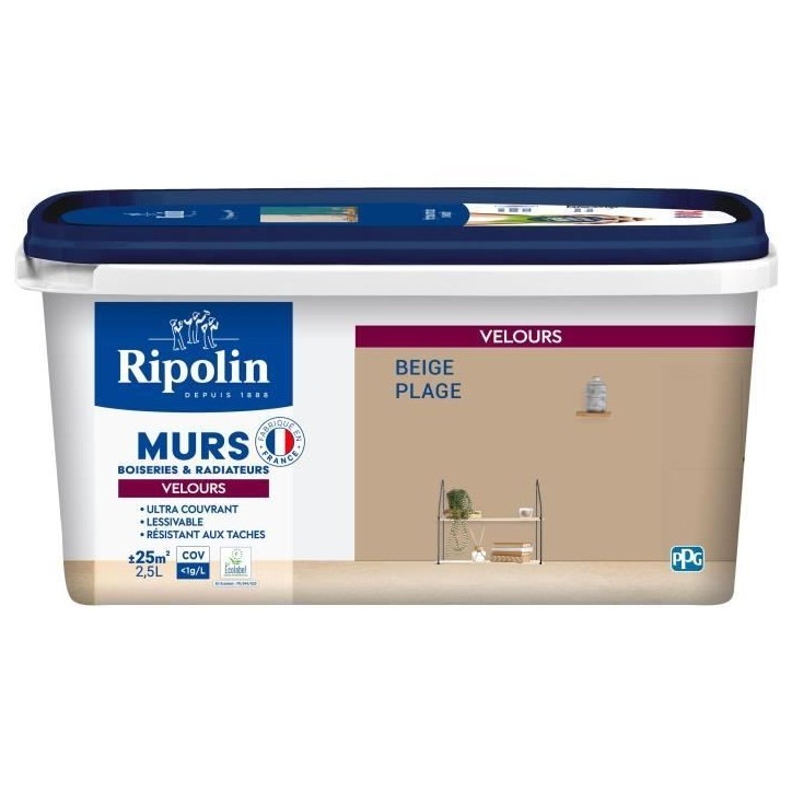 Peinture deco murs, boiseries & radiateurs - RIPOLIN - 468428 - Beige plage - Velours - 2,5 L Peinture deco murs, boiseries & radiateurs - RIPOLIN - 468428 - Beige plage - Velours - 2,5 L