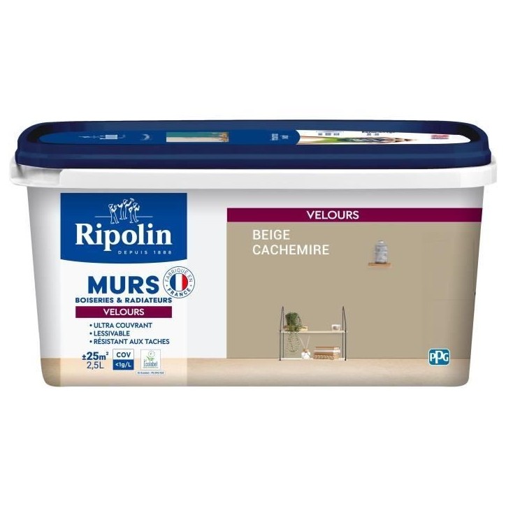 Peinture deco murs, boiseries & radiateurs - RIPOLIN - 468811 - Beige cachemire - Velours - 2,5 L Peinture deco murs, boiseries & radiateurs - RIPOLIN - 468811 - Beige cachemire - Velours - 2,5 L