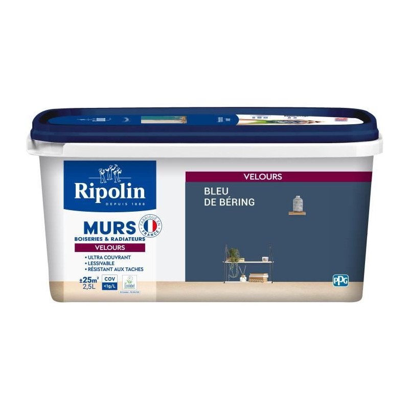 Peinture Intérieure - Ripolin - Bleu de Béring - 2,5L - Velours - Ha Peinture Intérieure - Ripolin - Bleu de Béring - 2,5L - Velours - Ha