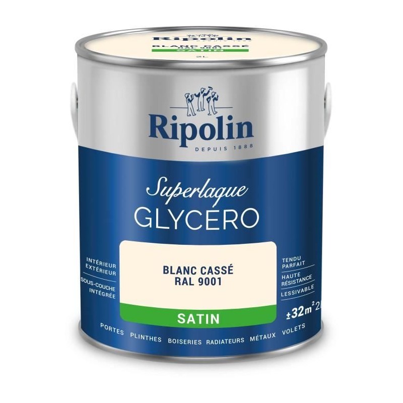 Laque glycéro blanc cassé RAL 9001 satin - RIPOLIN - 2 L Laque glycéro blanc cassé RAL 9001 satin - RIPOLIN - 2 L