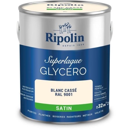 Laque glycéro blanc cassé RAL 9001 satin - RIPOLIN - 2 L