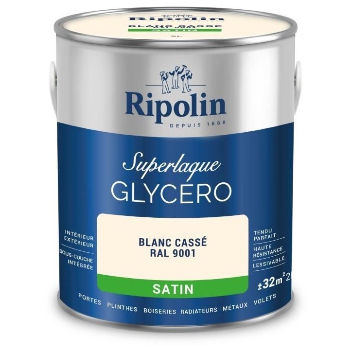 Laque glycéro blanc cassé RAL 9001 satin - RIPOLIN - 2 L Laque glycéro blanc cassé RAL 9001 satin - RIPOLIN - 2 L