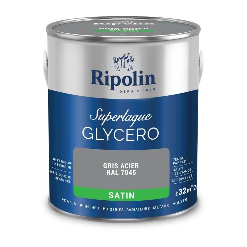 Laque glycéro gris acier RAL 7045 satin - RIPOLIN - 2 L Laque glycéro gris acier RAL 7045 satin - RIPOLIN - 2 L