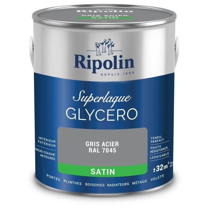 Laque glycéro gris acier RAL 7045 satin - RIPOLIN - 2 L Laque glycéro gris acier RAL 7045 satin - RIPOLIN - 2 L