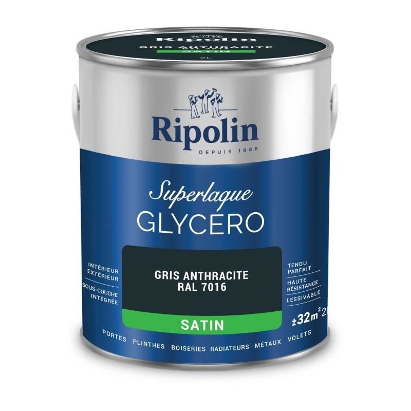 Laque glycéro gris anthracite RAL 7016 satin - RIPOLIN - 2 L