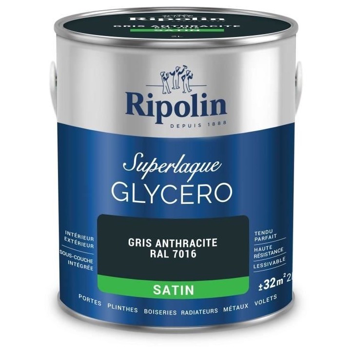 Laque glycéro gris anthracite RAL 7016 satin - RIPOLIN - 2 L Laque glycéro gris anthracite RAL 7016 satin - RIPOLIN - 2 L