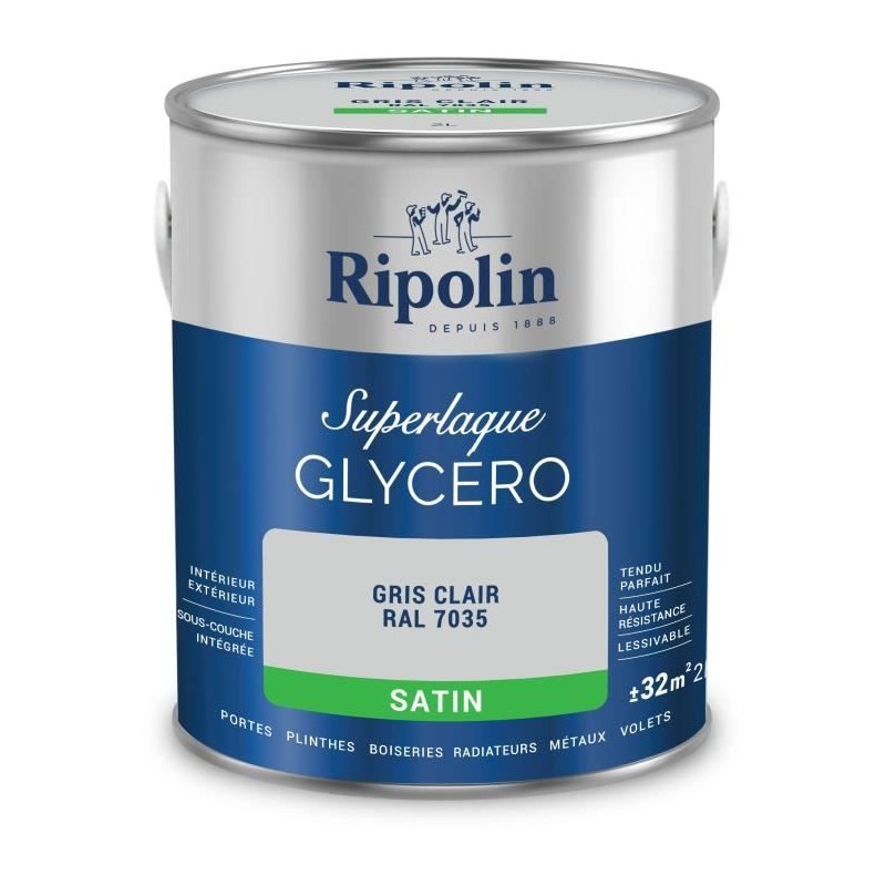 Laque glycéro gris clair RAL 7035 satin - RIPOLIN - 2 L Laque glycéro gris clair RAL 7035 satin - RIPOLIN - 2 L