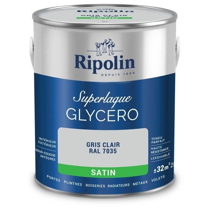 Laque glycéro gris clair RAL 7035 satin - RIPOLIN - 2 L Laque glycéro gris clair RAL 7035 satin - RIPOLIN - 2 L