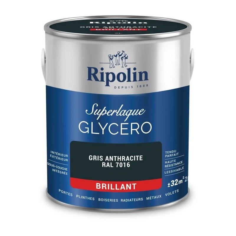 Laque glycéro gris anthracite RAL 7016 brillant - RIPOLIN - 2 L Laque glycéro gris anthracite RAL 7016 brillant - RIPOLIN - 2 L