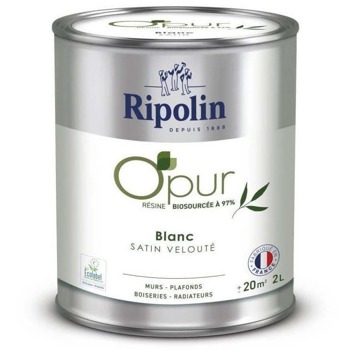Peinture O'PUR murs, boiseries & radiateurs - RIPOLIN - 472822 - Blanc - Satin veloute - 2 L Peinture O'PUR murs, boiseries & radiateurs - RIPOLIN - 472822 - Blanc - Satin veloute - 2 L