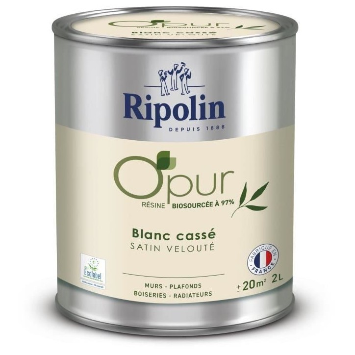 Peinture O'PUR murs, boiseries & radiateurs - RIPOLIN - 472823 - Blanc cassé - Satin veloute - 2 L Peinture O'PUR murs, boiseries & radiateurs - RIPOLIN - 472823 - Blanc cassé - Satin veloute - 2 L