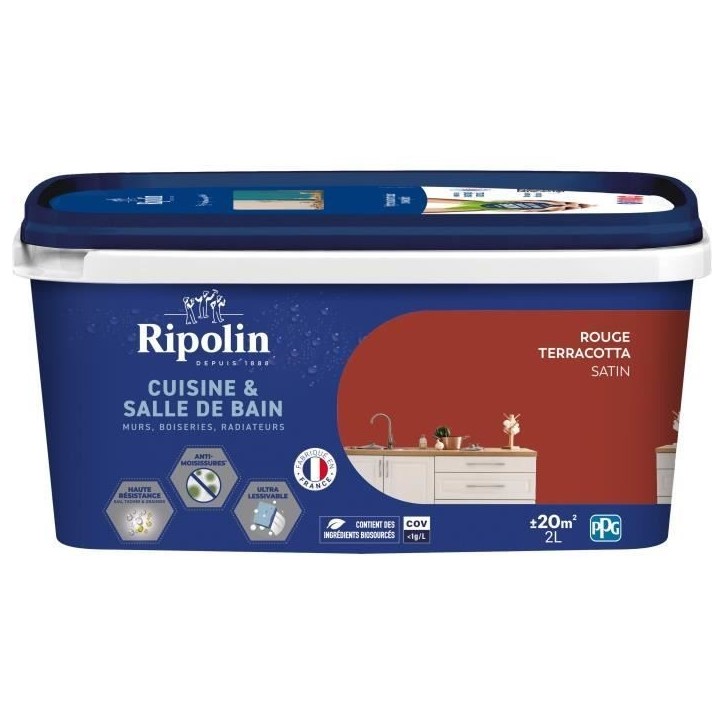 Peinture murs, boiseries, plafonds, radiateurs - RIPOLIN - Cuisine et bain - 2 L - Rouge Terracotta Peinture murs, boiseries, plafonds, radiateurs - RIPOLIN - Cuisine et bain - 2 L - Rouge Terracotta