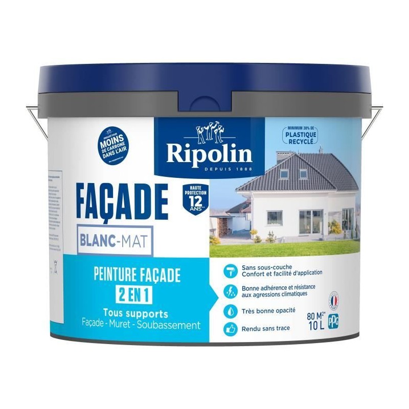 Peinture façade classic 2 en 1 - RIPOLIN - 474646 - Blanc - Mat - 10 Peinture façade classic 2 en 1 - RIPOLIN - 474646 - Blanc - Mat - 10