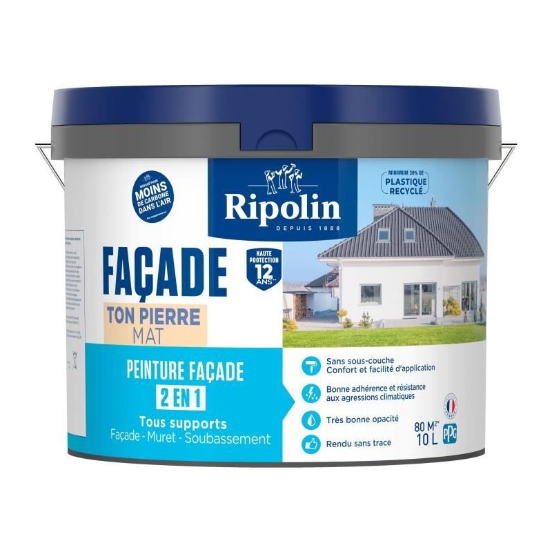 Peinture façade classic 2 en 1 - RIPOLIN - 474647 - Ton pierre - Mat Peinture façade classic 2 en 1 - RIPOLIN - 474647 - Ton pierre - Mat