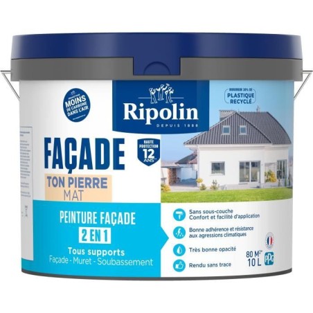 Peinture façade classic 2 en 1 - RIPOLIN - 474647 - Ton pierre - Mat