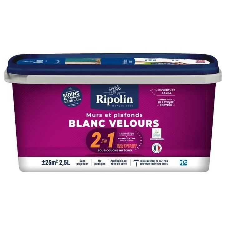 Mur & plafond 2 en 1 blanc velours - RIPOLIN - 2,5 L