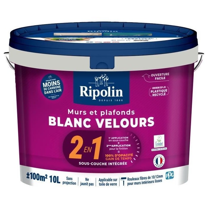 Mur & plafond 2 en 1 blanc velours - RIPOLIN - 10 L Mur & plafond 2 en 1 blanc velours - RIPOLIN - 10 L