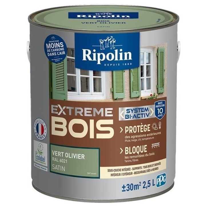 RIPOLIN Peinture pour bois intérieur et extérieur - Vert olivier Ral 6021 satin - 2,5 L RIPOLIN Peinture pour bois intérieur et extérieur - Vert olivier Ral 6021 satin - 2,5 L