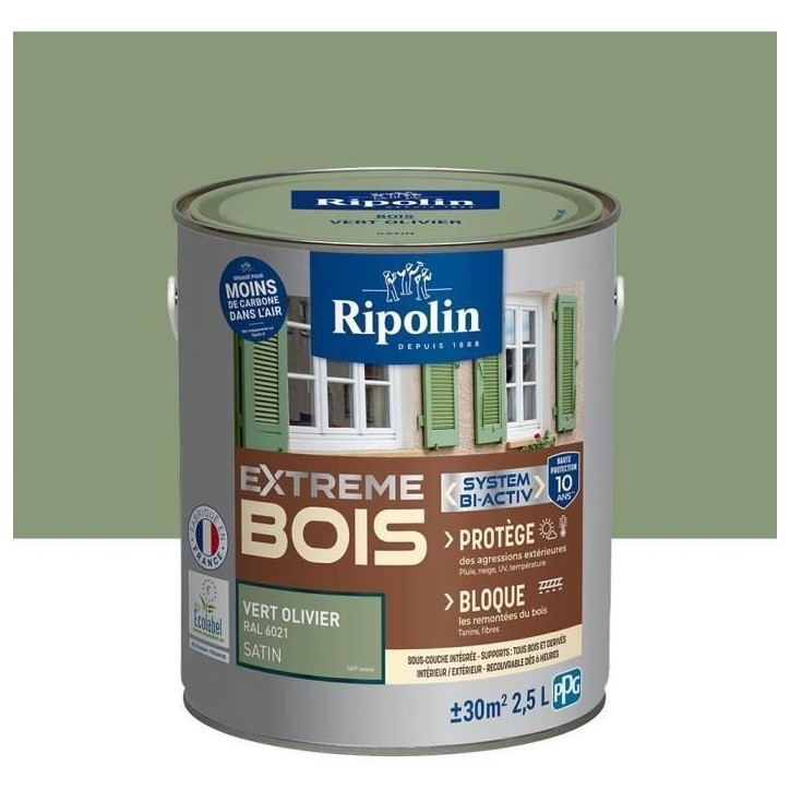 RIPOLIN Peinture pour bois intérieur et extérieur - Vert olivier Ral 6021 satin - 2,5 L RIPOLIN Peinture pour bois intérieur et extérieur - Vert olivier Ral 6021 satin - 2,5 L