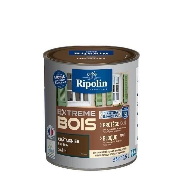 RIPOLIN Peinture Bois Satin Haute Protection 10 ans qui Protege et Magnifie vos Bois - Châtaignier RIPOLIN Peinture Bois Satin Haute Protection 10 ans qui Protege et Magnifie vos Bois - Châtaignier