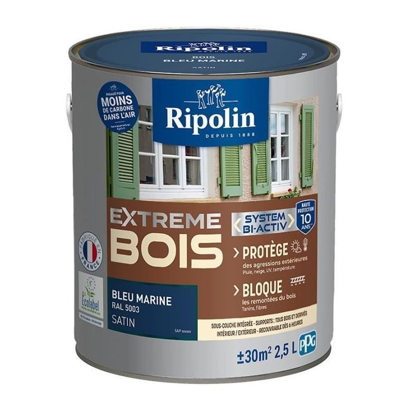 RIPOLIN Peinture pour bois intérieur et extérieur - Bleu marine Ral RIPOLIN Peinture pour bois intérieur et extérieur - Bleu marine Ral