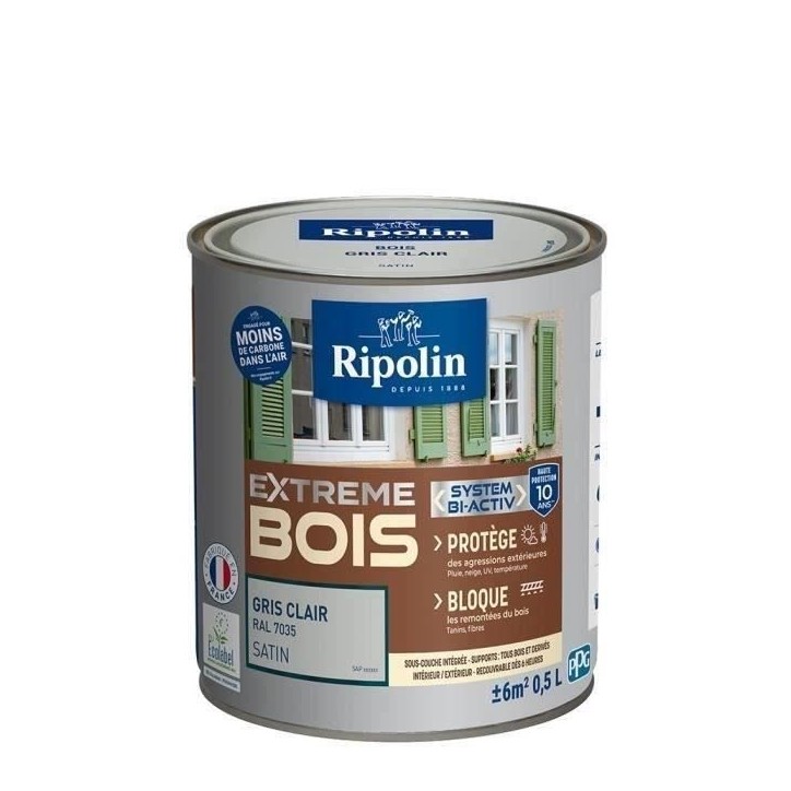 RIPOLIN Peinture Bois Satin Haute Protection 10 ans qui Protege et Magnifie vos Bois - Gris clair RIPOLIN Peinture Bois Satin Haute Protection 10 ans qui Protege et Magnifie vos Bois - Gris clair