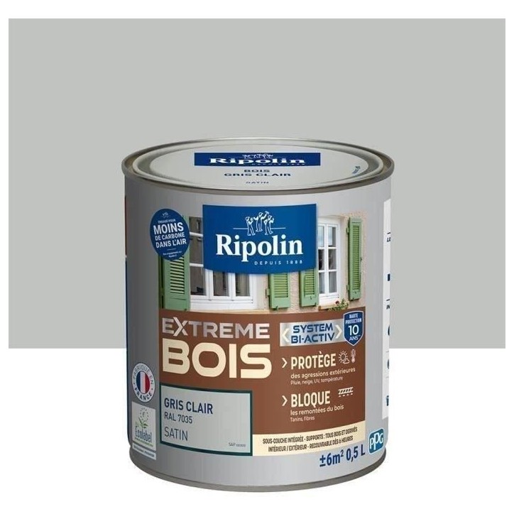 RIPOLIN Peinture Bois Satin Haute Protection 10 ans qui Protege et Magnifie vos Bois - Gris clair RIPOLIN Peinture Bois Satin Haute Protection 10 ans qui Protege et Magnifie vos Bois - Gris clair