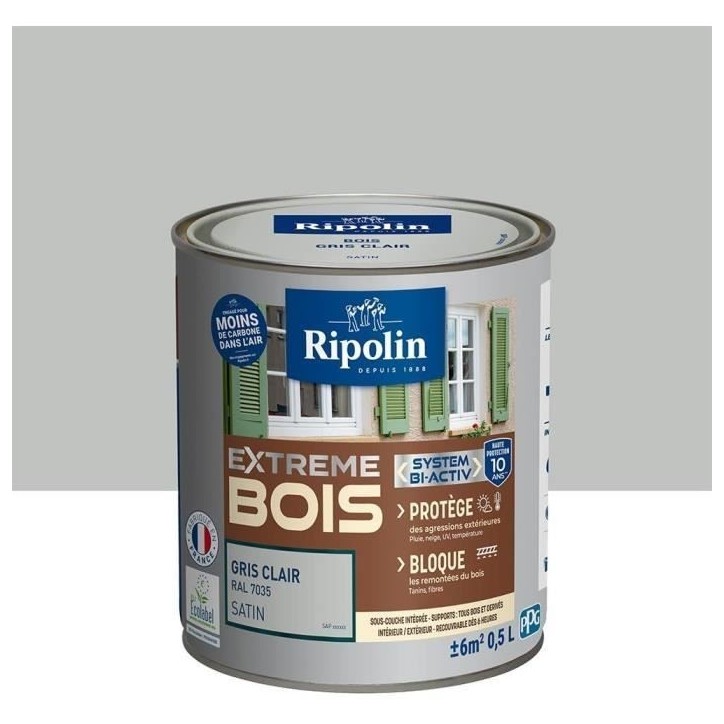 RIPOLIN Peinture Bois Satin Haute Protection 10 ans qui Protege et Magnifie vos Bois - Gris clair RIPOLIN Peinture Bois Satin Haute Protection 10 ans qui Protege et Magnifie vos Bois - Gris clair