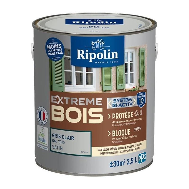 RIPOLIN Peinture pour bois intérieur et extérieur - Gris clair Ral 7 RIPOLIN Peinture pour bois intérieur et extérieur - Gris clair Ral 7