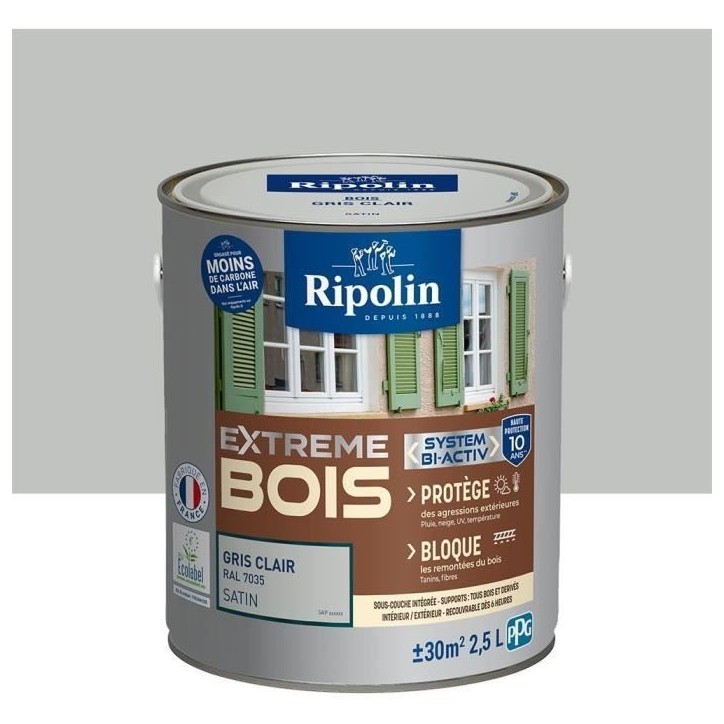RIPOLIN Peinture pour bois intérieur et extérieur - Gris clair Ral 7035 satin - 2,5 L RIPOLIN Peinture pour bois intérieur et extérieur - Gris clair Ral 7035 satin - 2,5 L