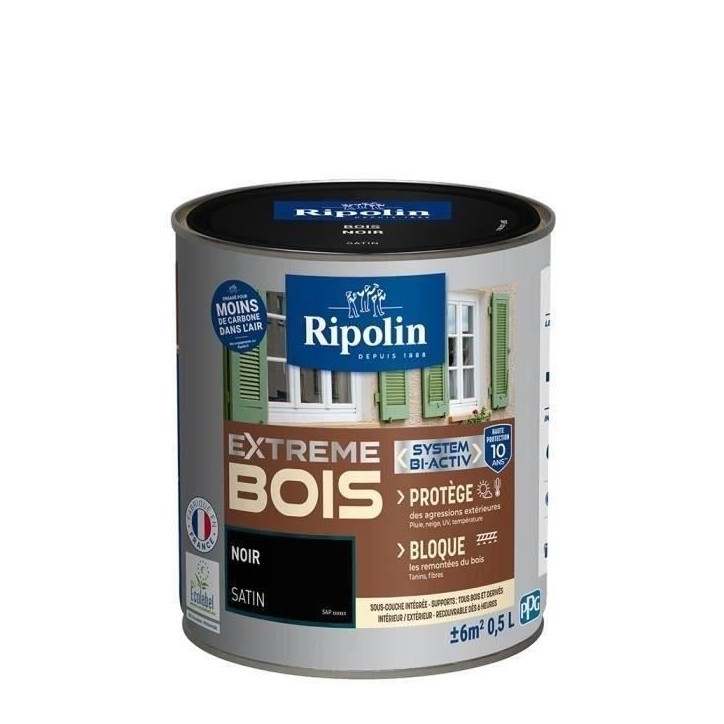 RIPOLIN Peinture Bois Satin Haute Protection 10 ans qui Protege et Magnifie vos Bois - Noir RIPOLIN Peinture Bois Satin Haute Protection 10 ans qui Protege et Magnifie vos Bois - Noir