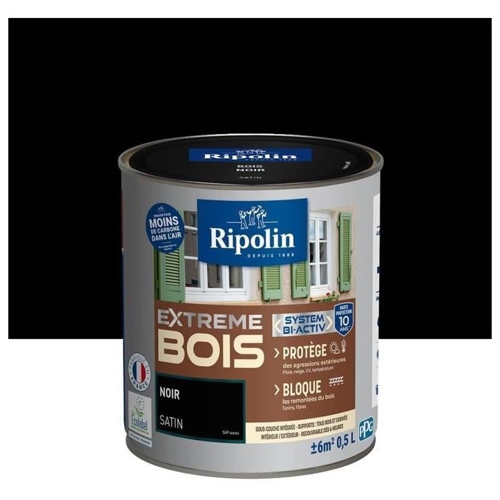 RIPOLIN Peinture Bois Satin Haute Protection 10 ans qui Protege et Magnifie vos Bois - Noir RIPOLIN Peinture Bois Satin Haute Protection 10 ans qui Protege et Magnifie vos Bois - Noir