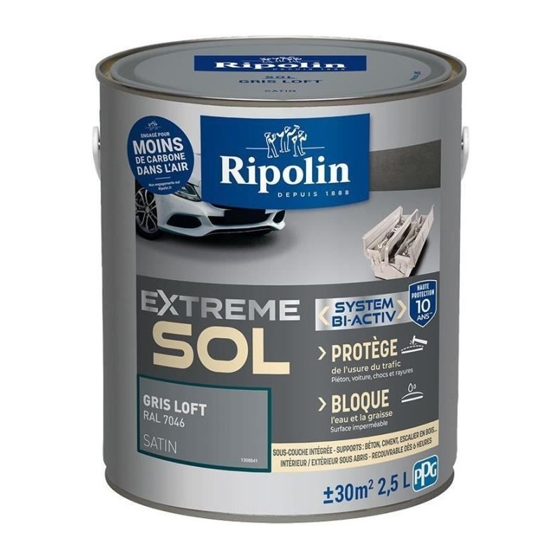 Peinture sol haute résistance satin gris loft 2,5L Ripolin Peinture sol haute résistance satin gris loft 2,5L Ripolin